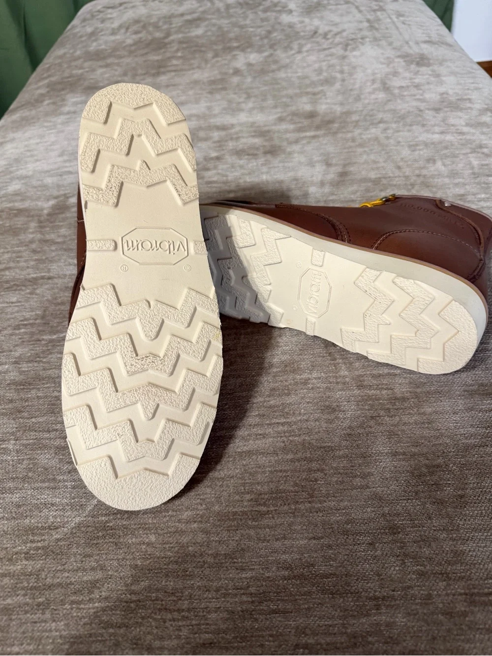 Men's Brown Leather Moc Toe Work Boots with Yellow Laces
